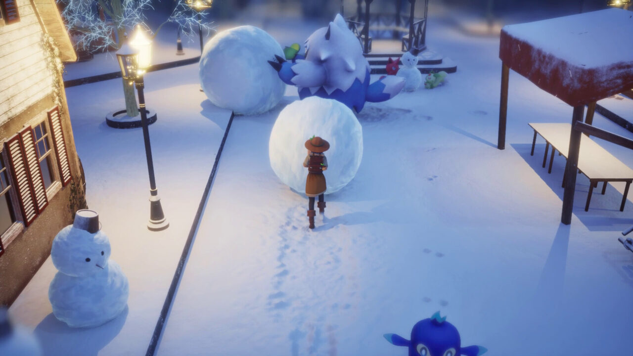 Winter snow scene with a snowman and Pals in Palfarm